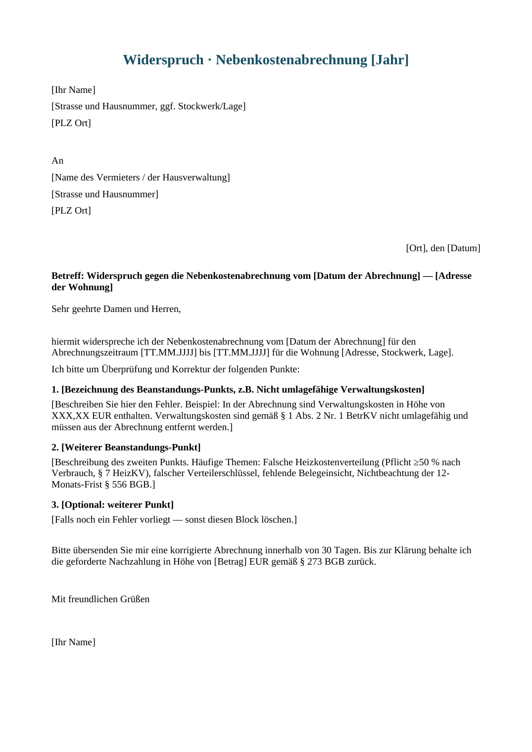 Vorschau der Vorlage „Muster-Widerspruch" — Seite 1